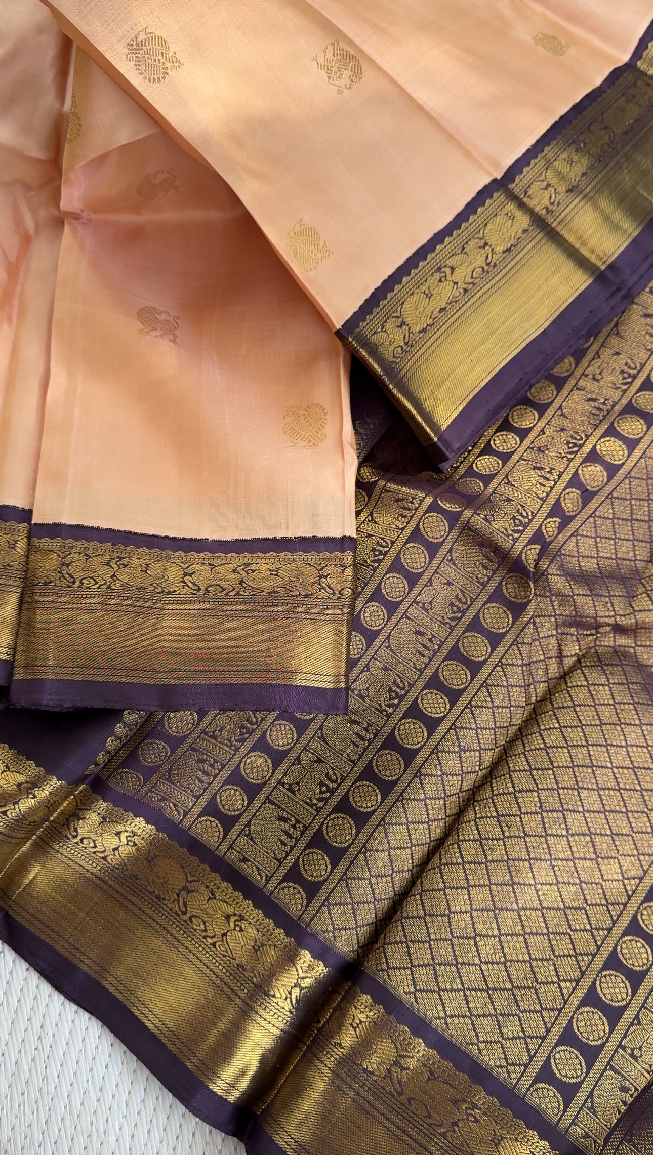 Coral Peach & Burnt Lavender - Mythili Kanjivaram silk
