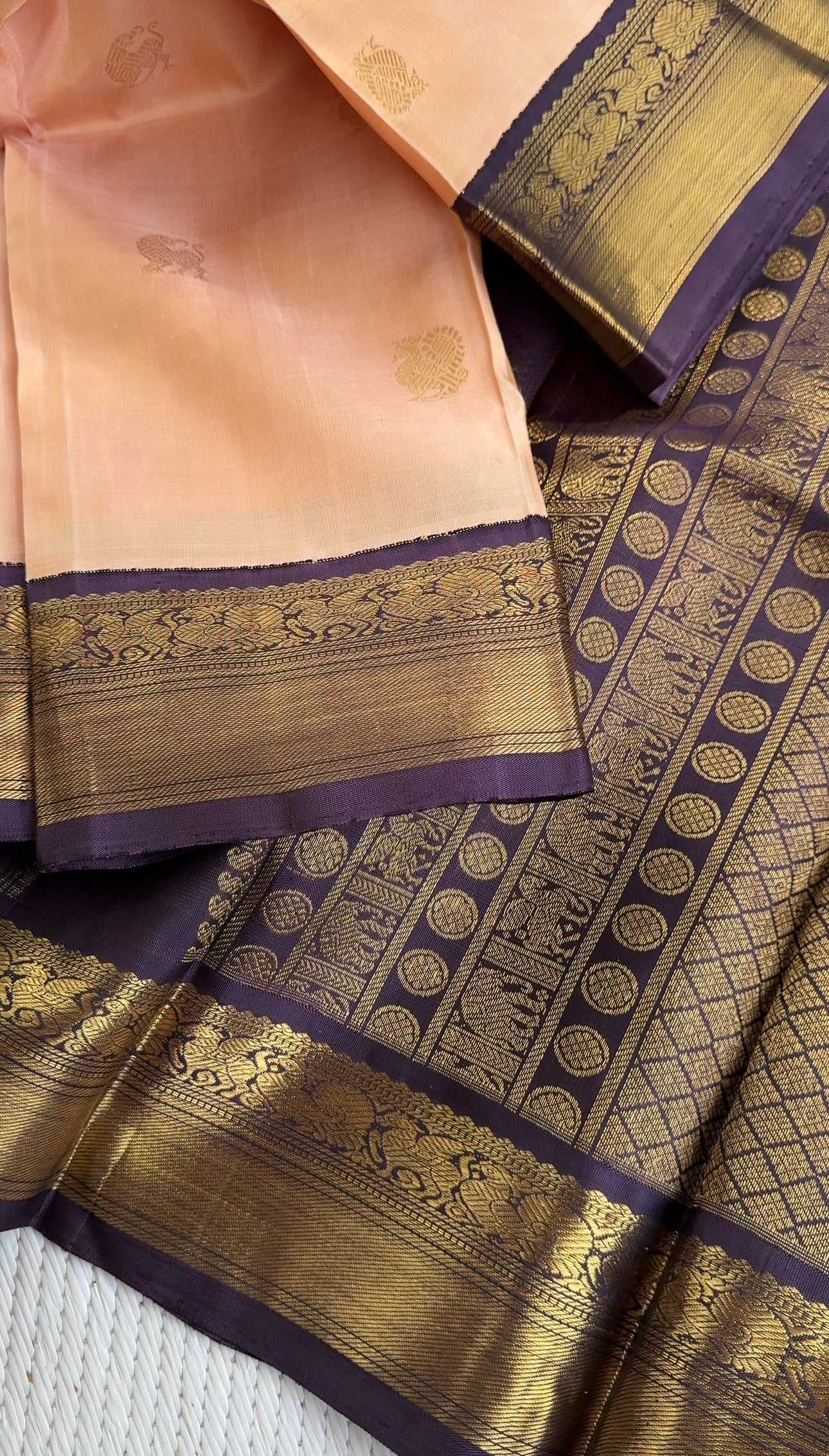 Coral Peach & Burnt Lavender - Mythili Kanjivaram silk
