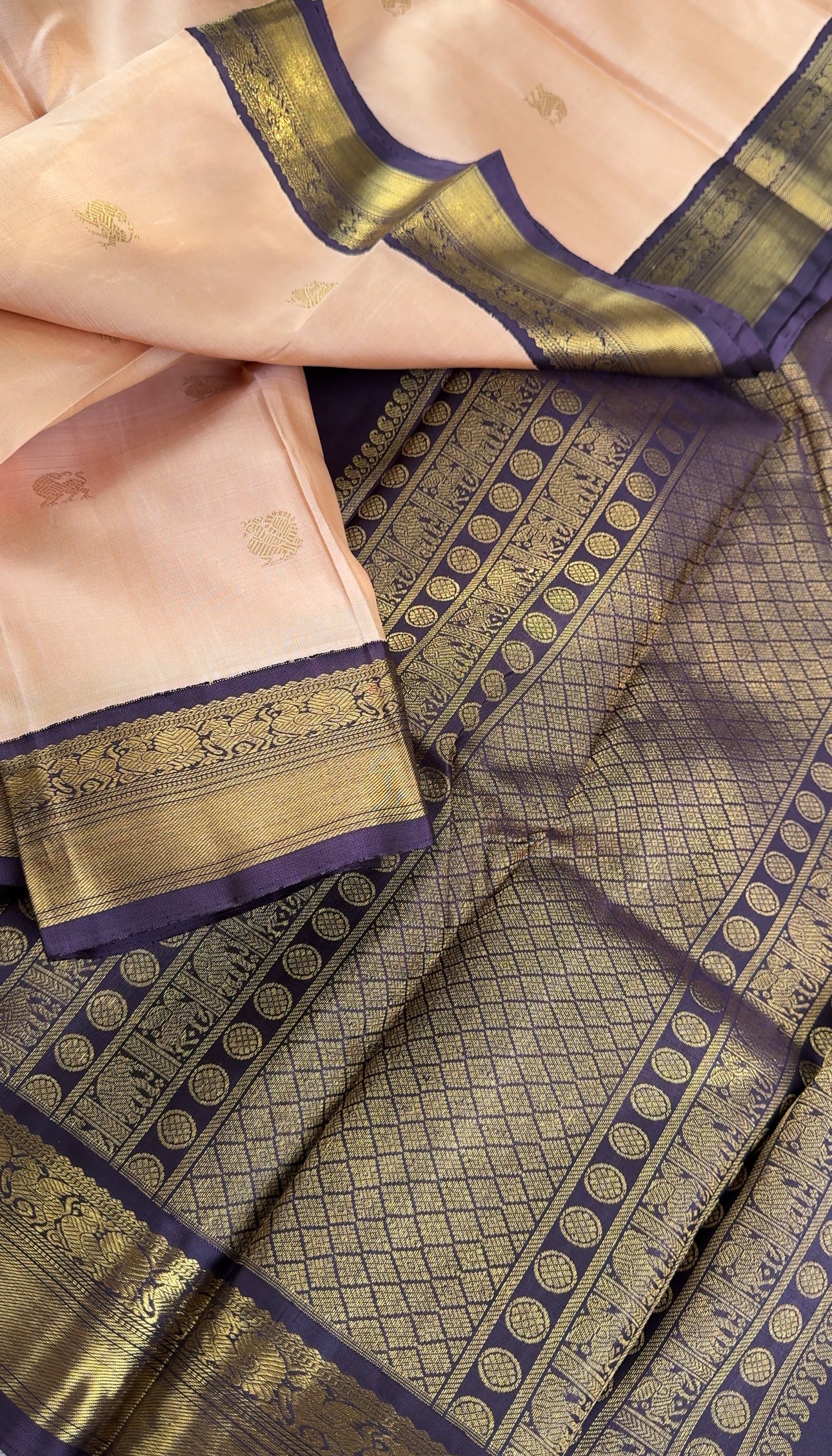Coral Peach & Burnt Lavender - Mythili Kanjivaram silk
