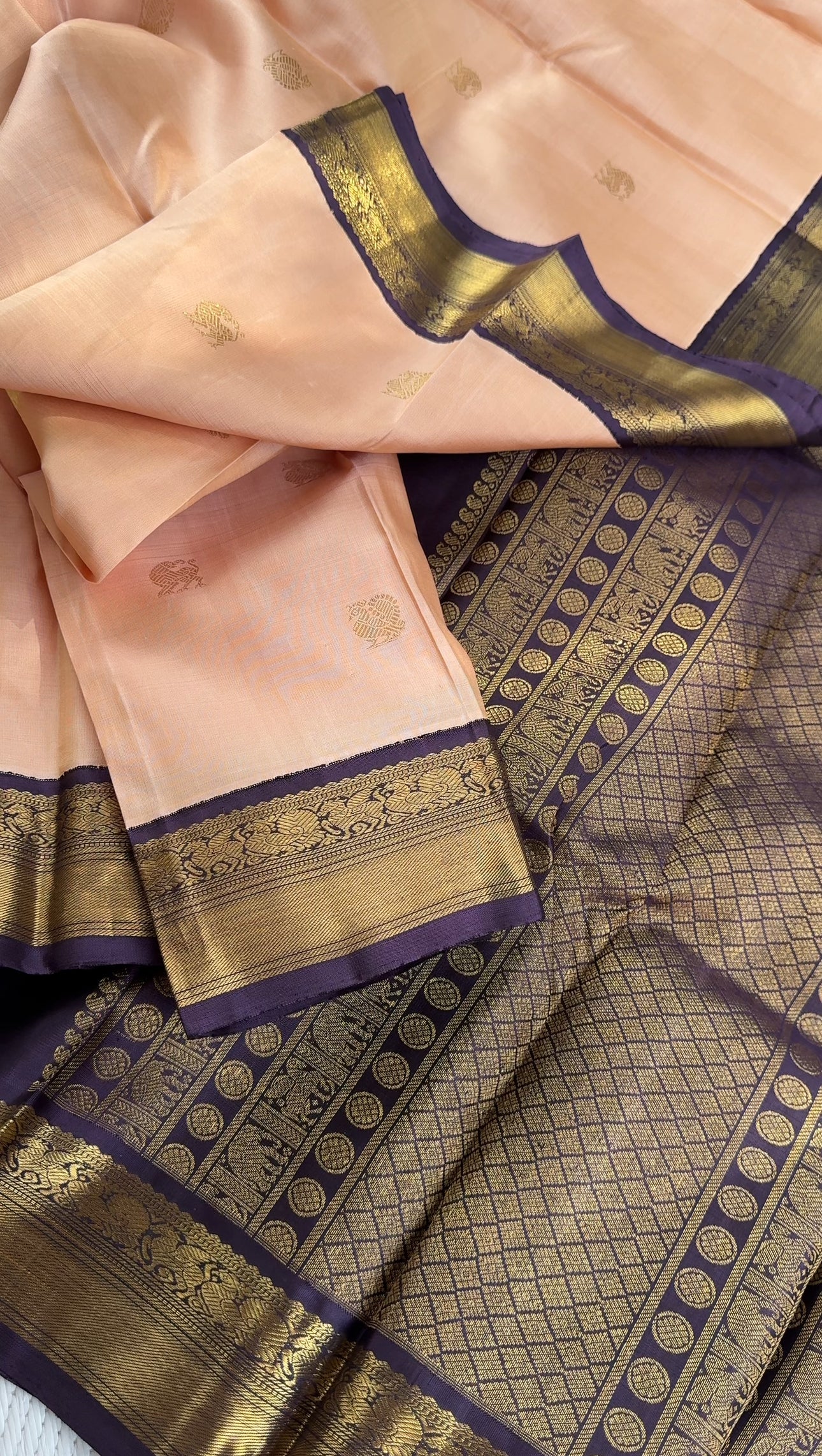 Coral Peach & Burnt Lavender - Mythili Kanjivaram silk