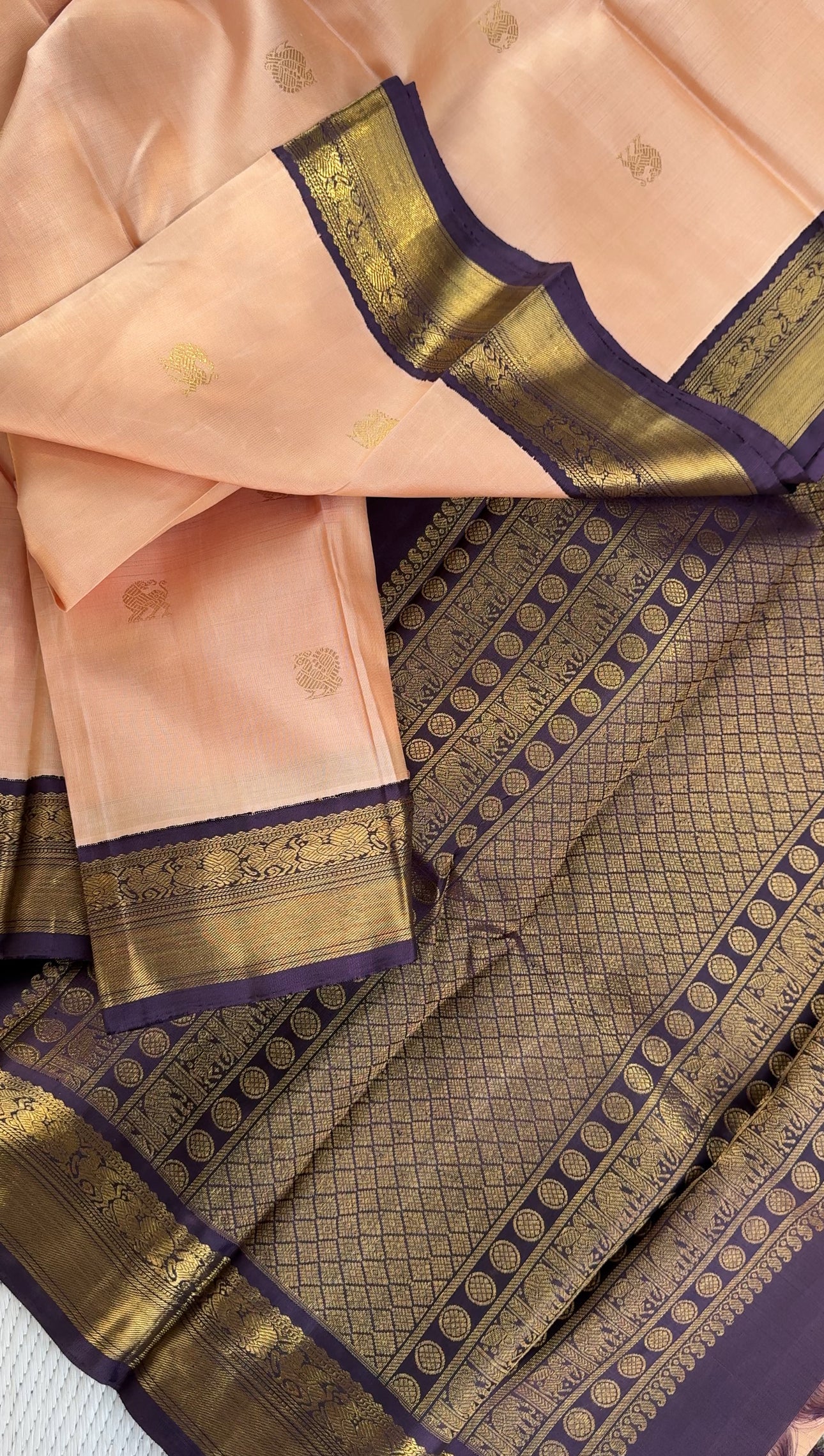 Coral Peach & Burnt Lavender - Mythili Kanjivaram silk