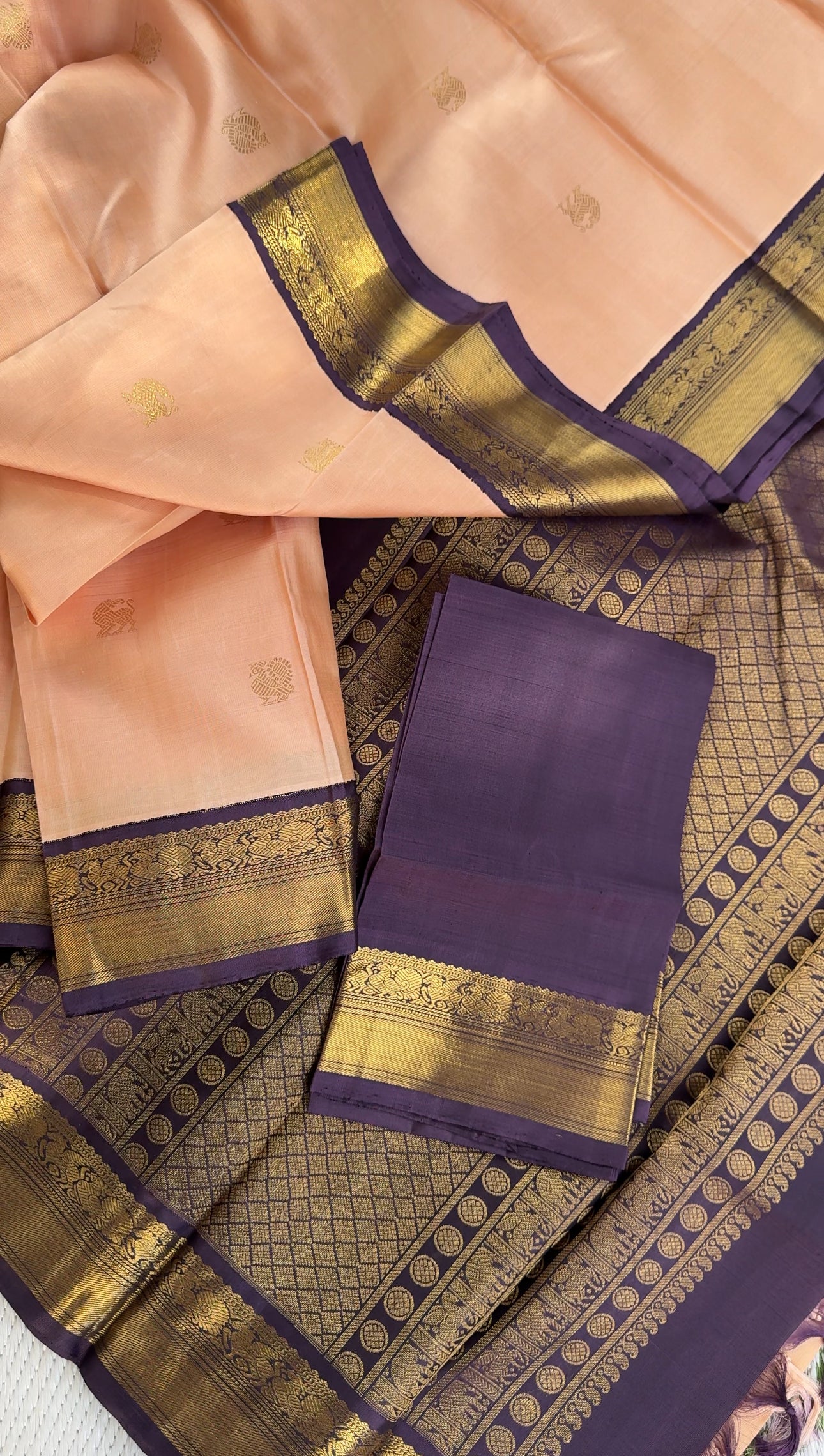 Coral Peach & Burnt Lavender - Mythili Kanjivaram silk