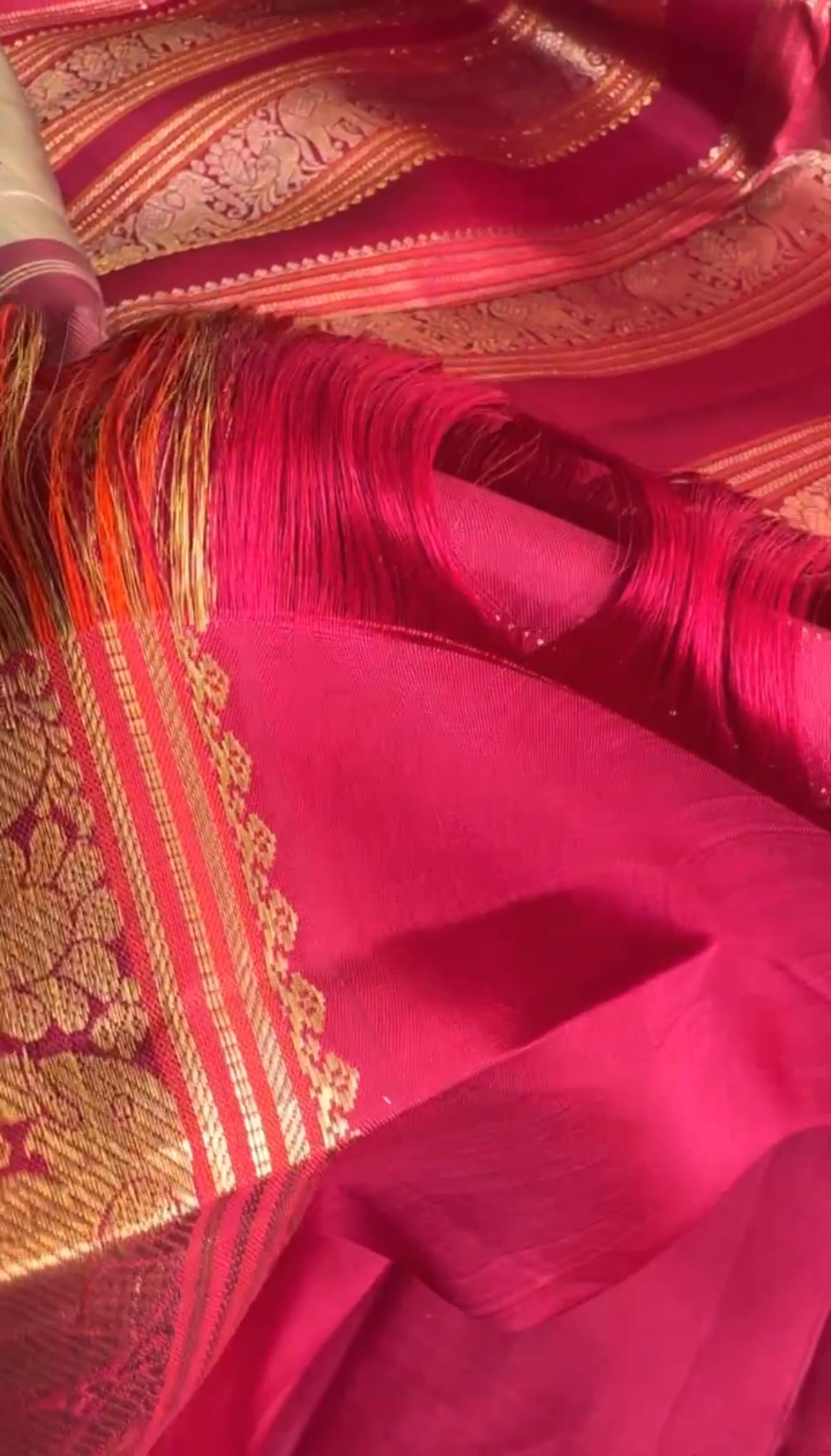 Biscuit  + Ruby - Maathey Kanjivaram Silk