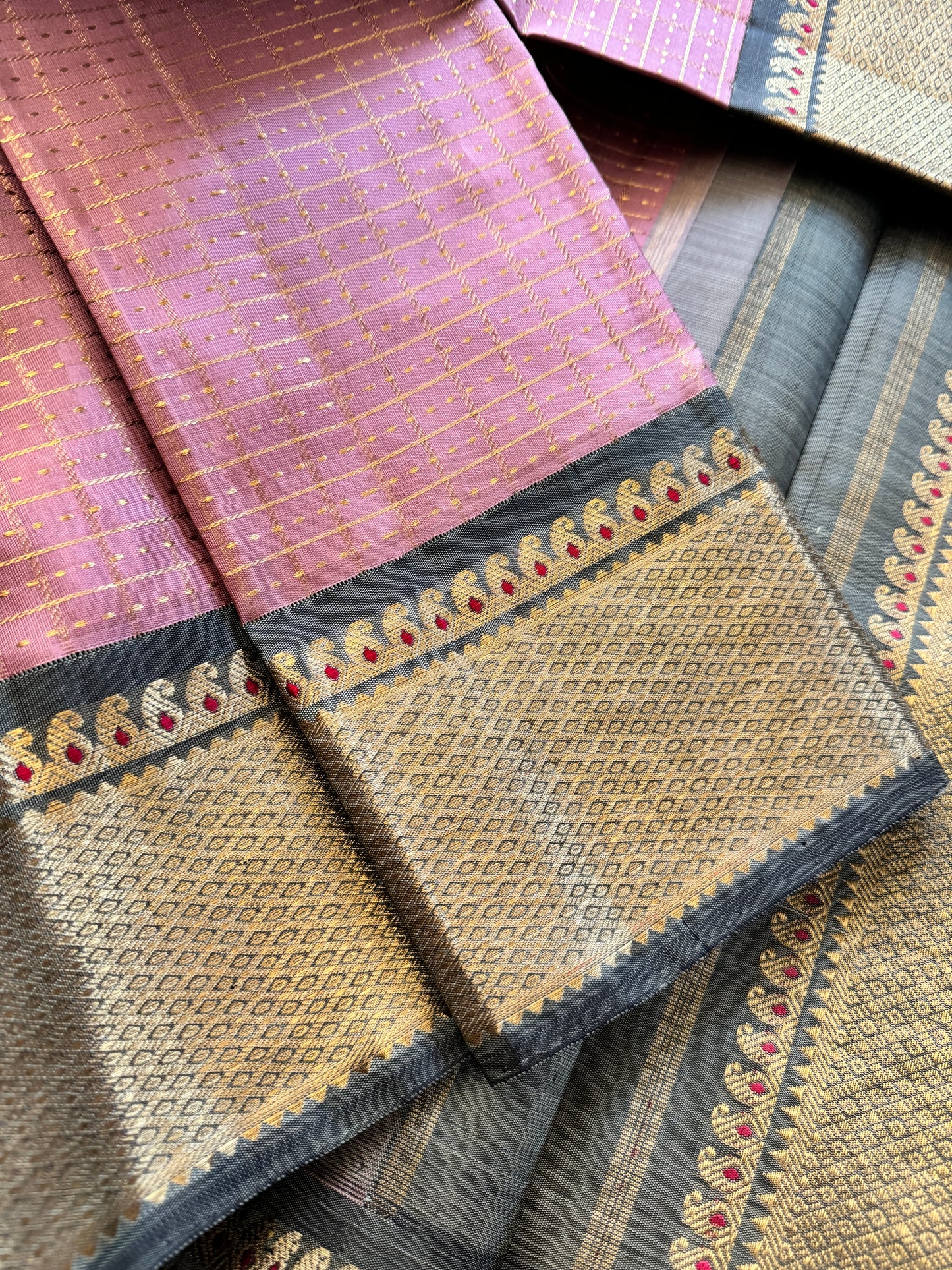 Zari Lakshadeepam in Onion pink & Moss Green  - A Vintage revival