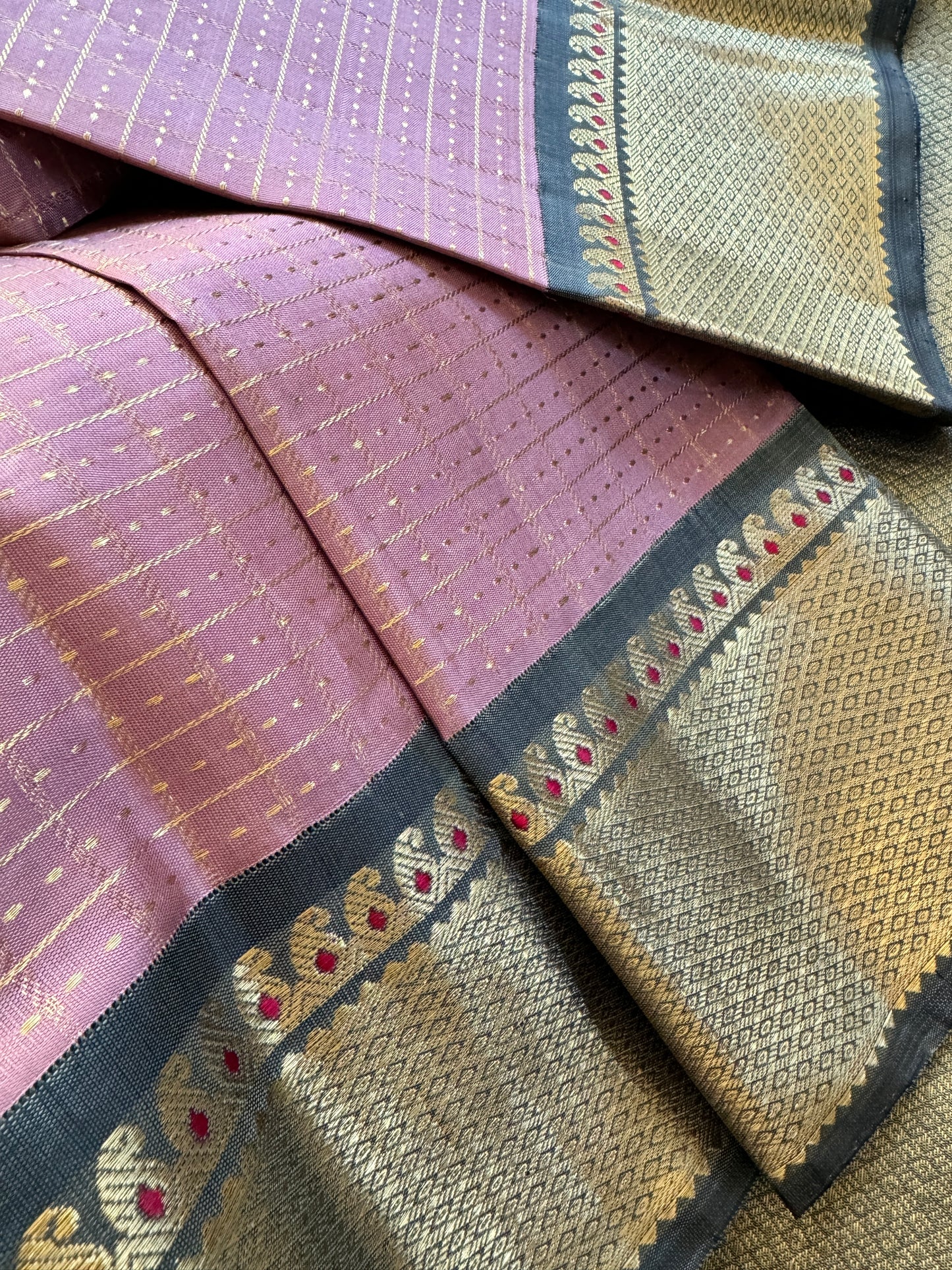 Zari Lakshadeepam in Onion pink & Moss Green  - A Vintage revival