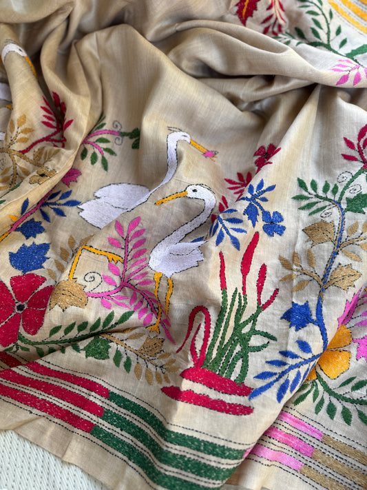 Handcrafted Kantha on Tussar