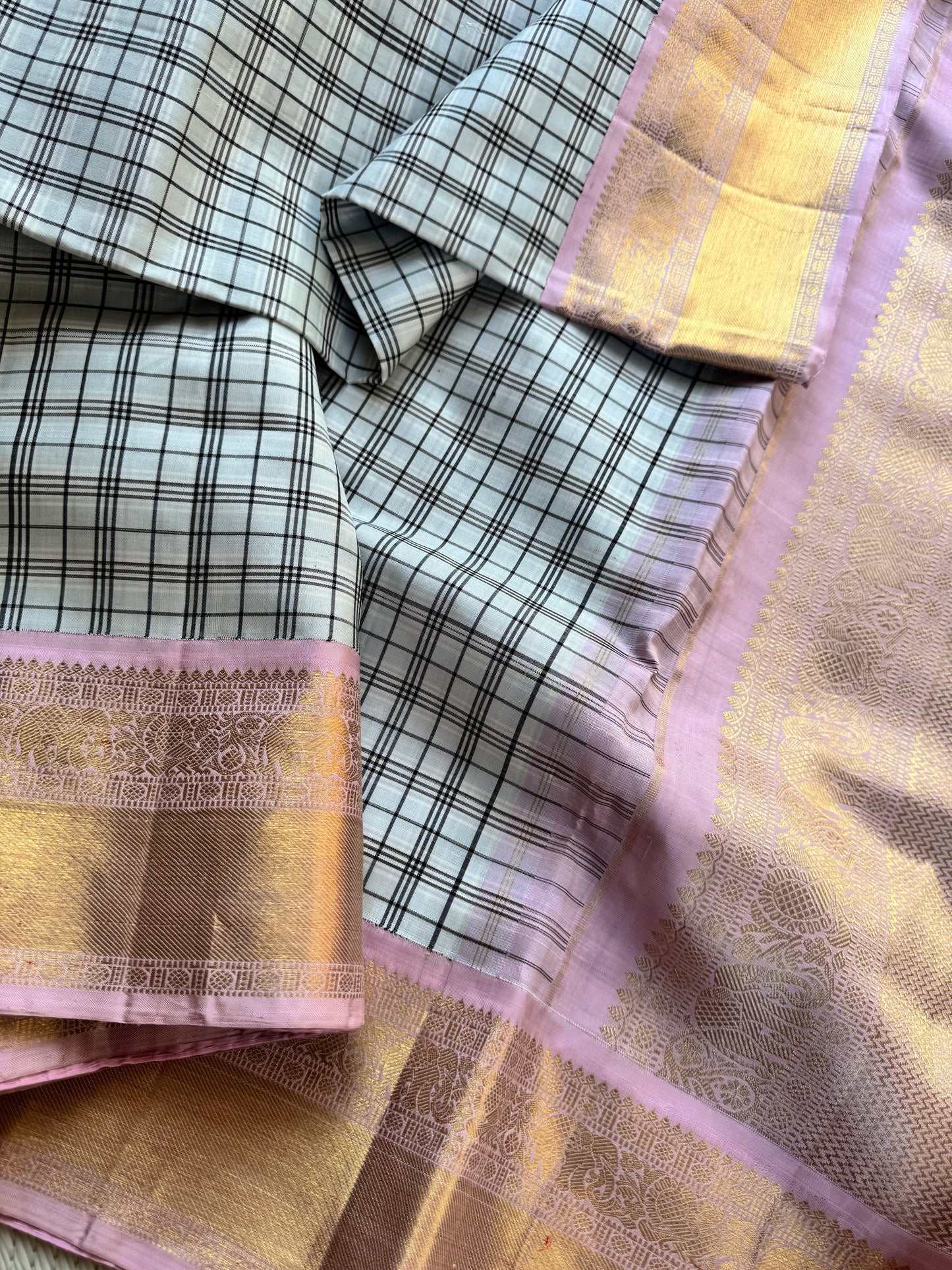 Lungi checks Kanjivaram silk - Vintage Revival