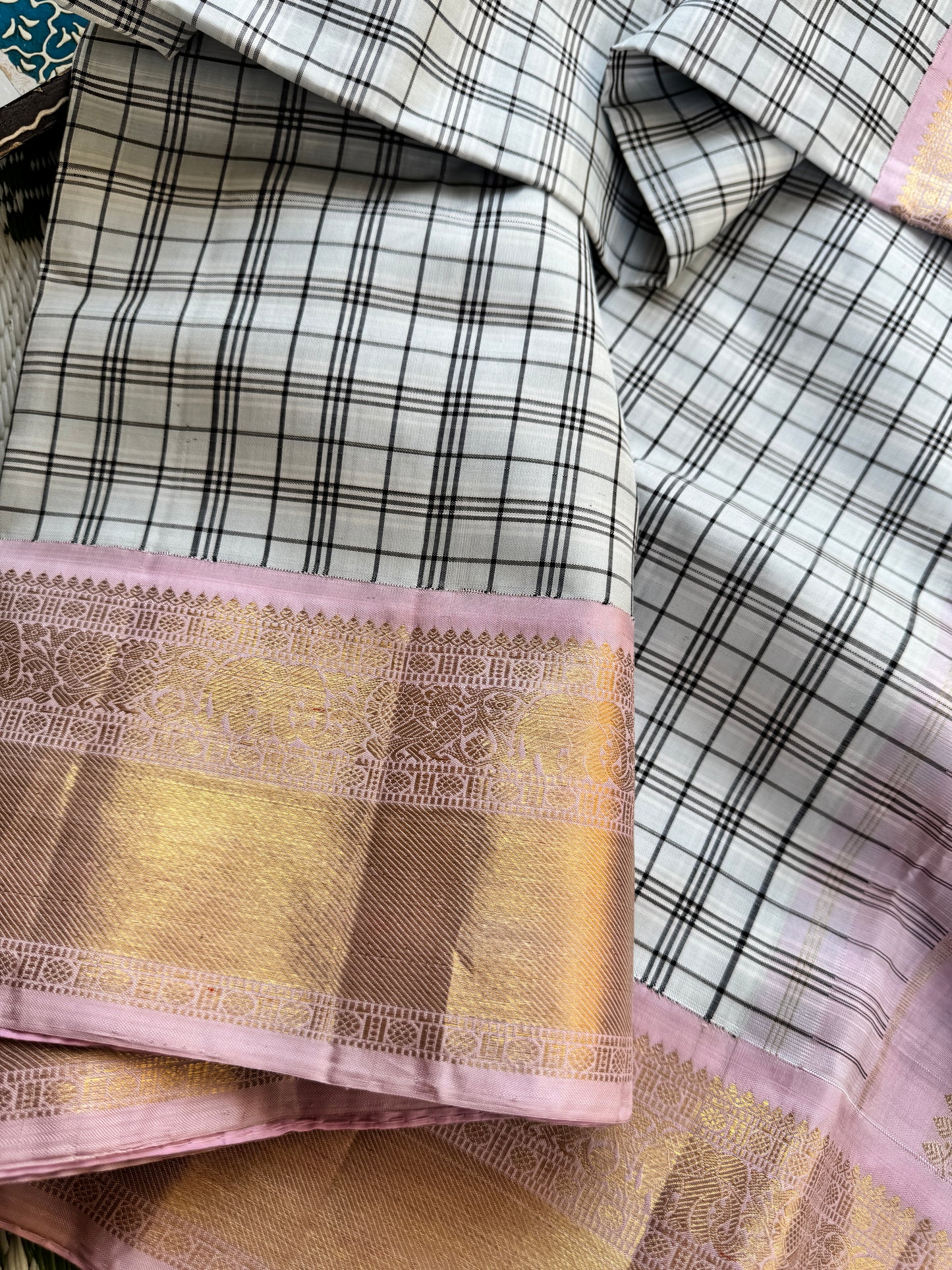 Lungi checks Kanjivaram silk - Vintage Revival