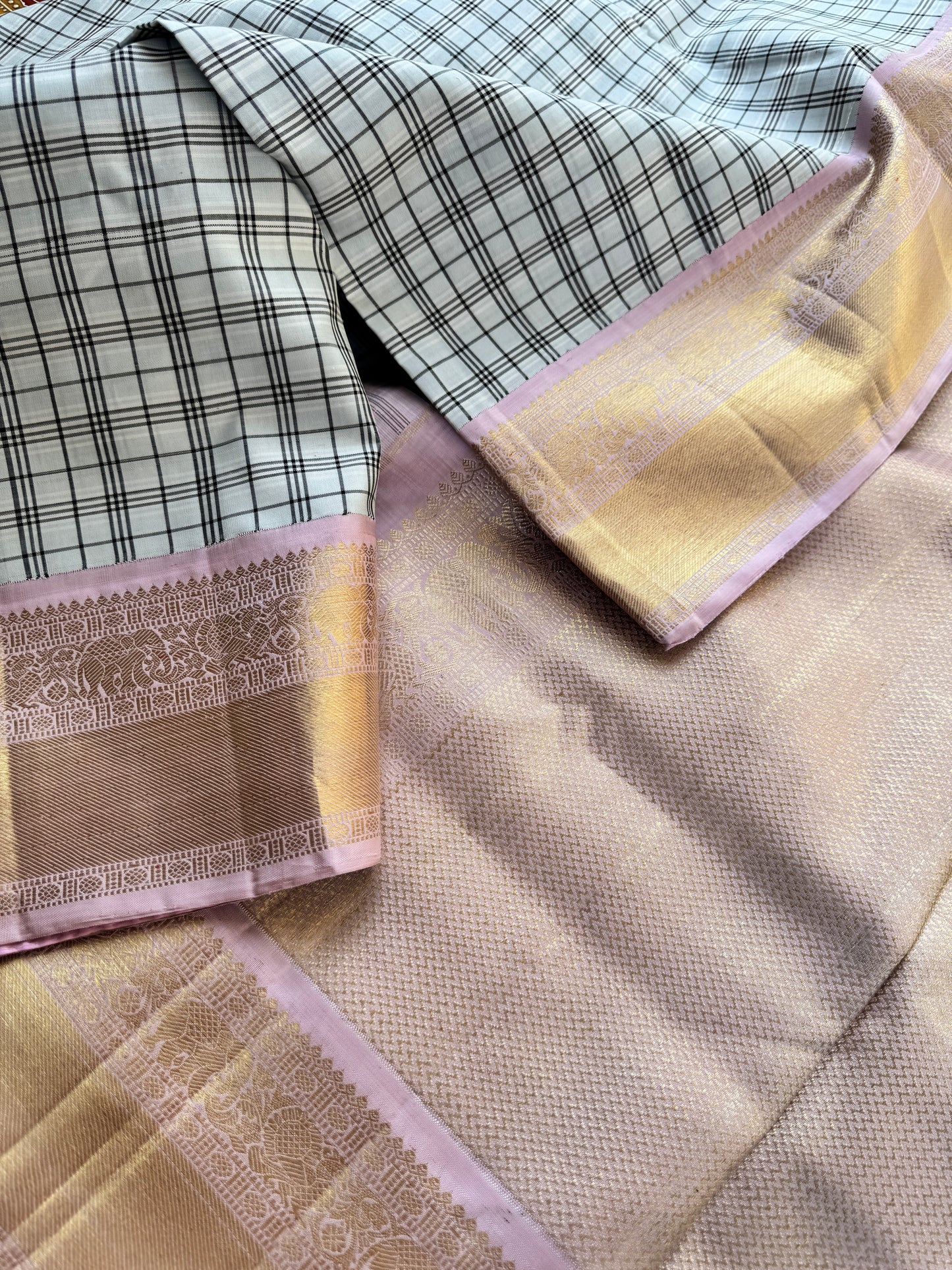 Lungi checks Kanjivaram silk - Vintage Revival