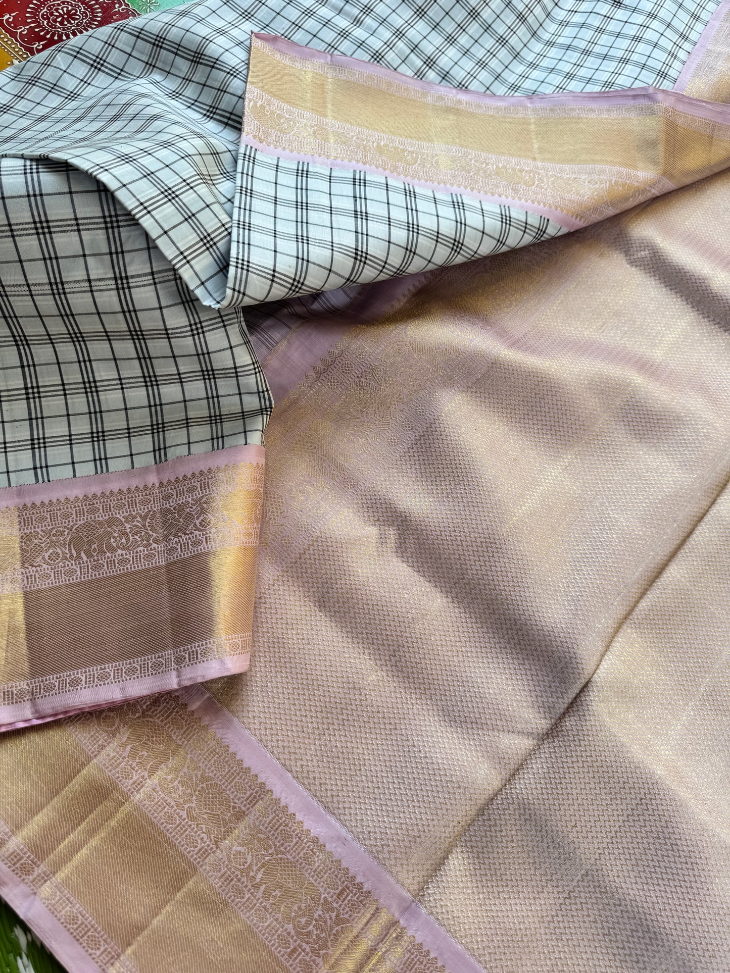 Lungi checks Kanjivaram silk - Vintage Revival