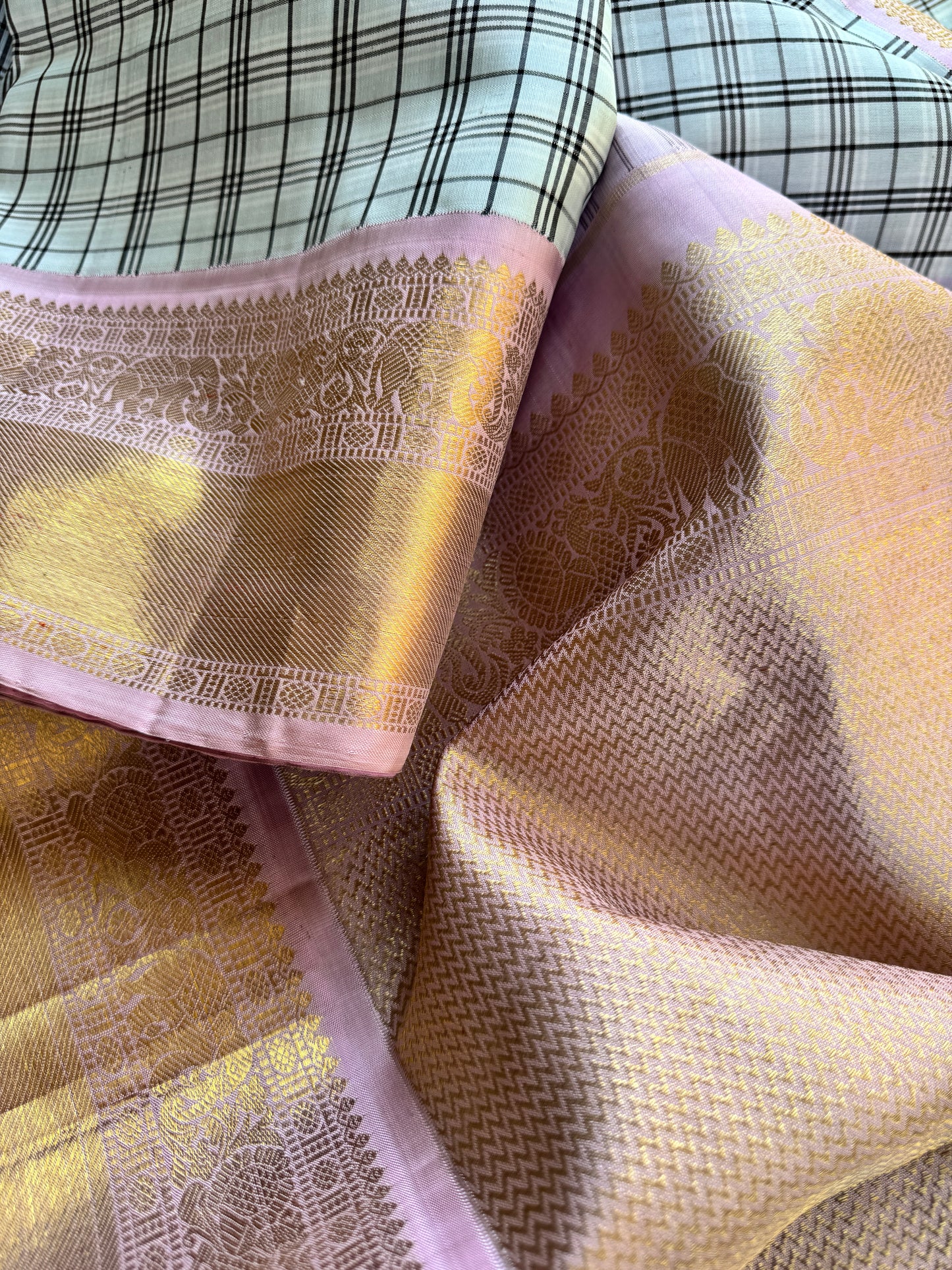 Lungi checks Kanjivaram silk - Vintage Revival