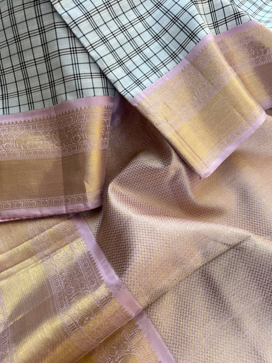 Lungi checks Kanjivaram silk - Vintage Revival