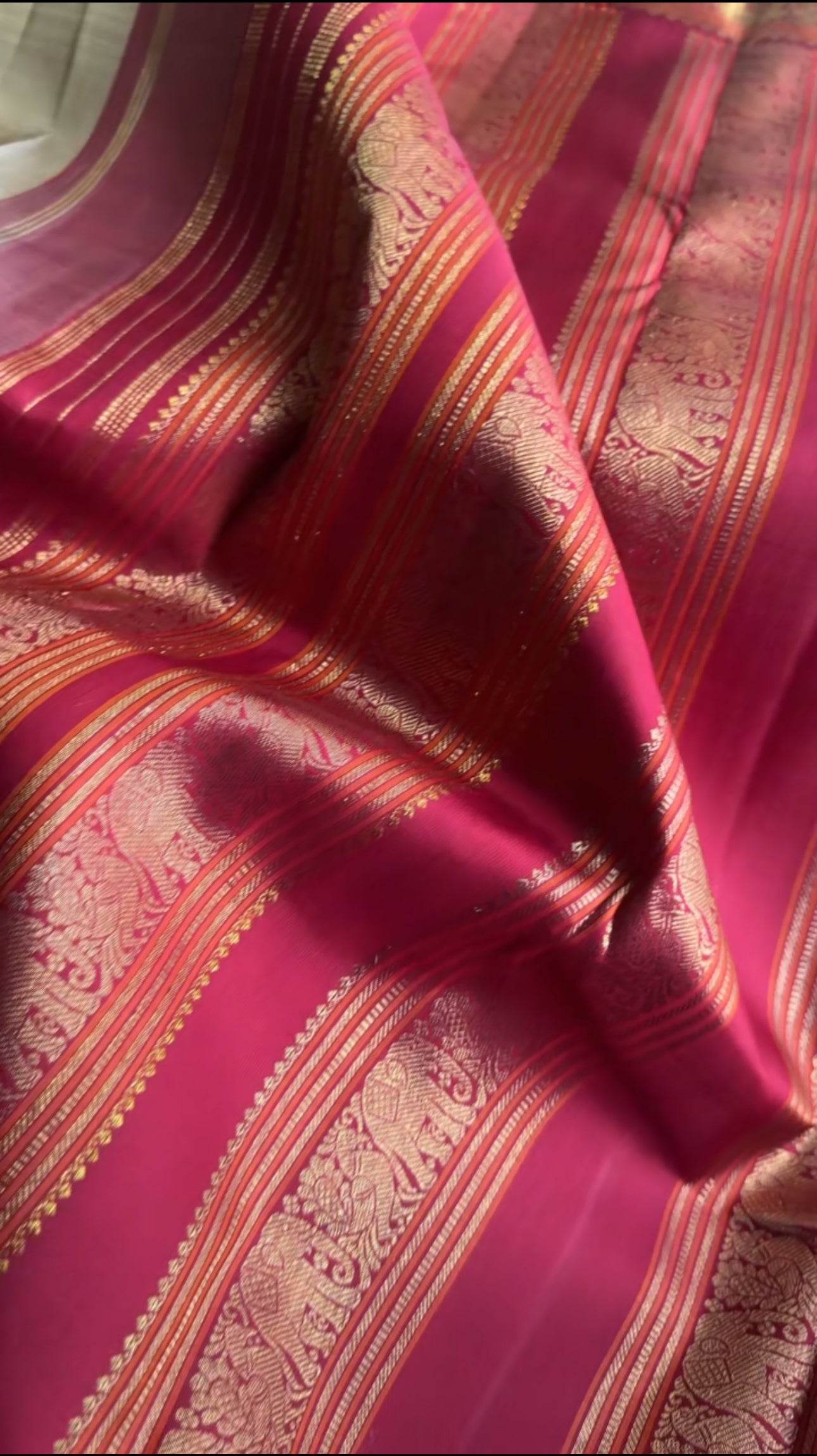 Biscuit  + Ruby - Maathey Kanjivaram Silk