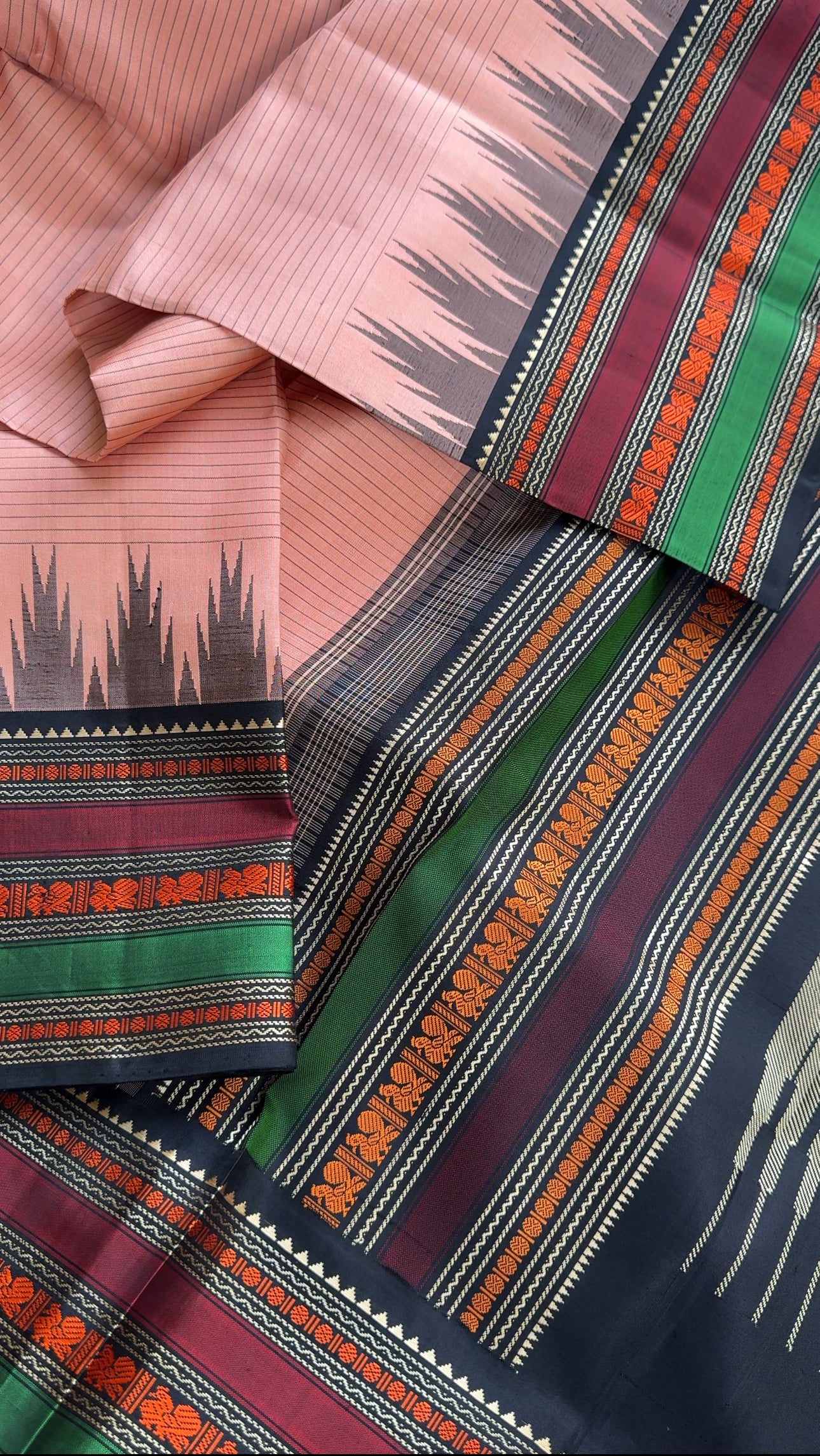 No Zari Kanjivaram silk - Salmon color