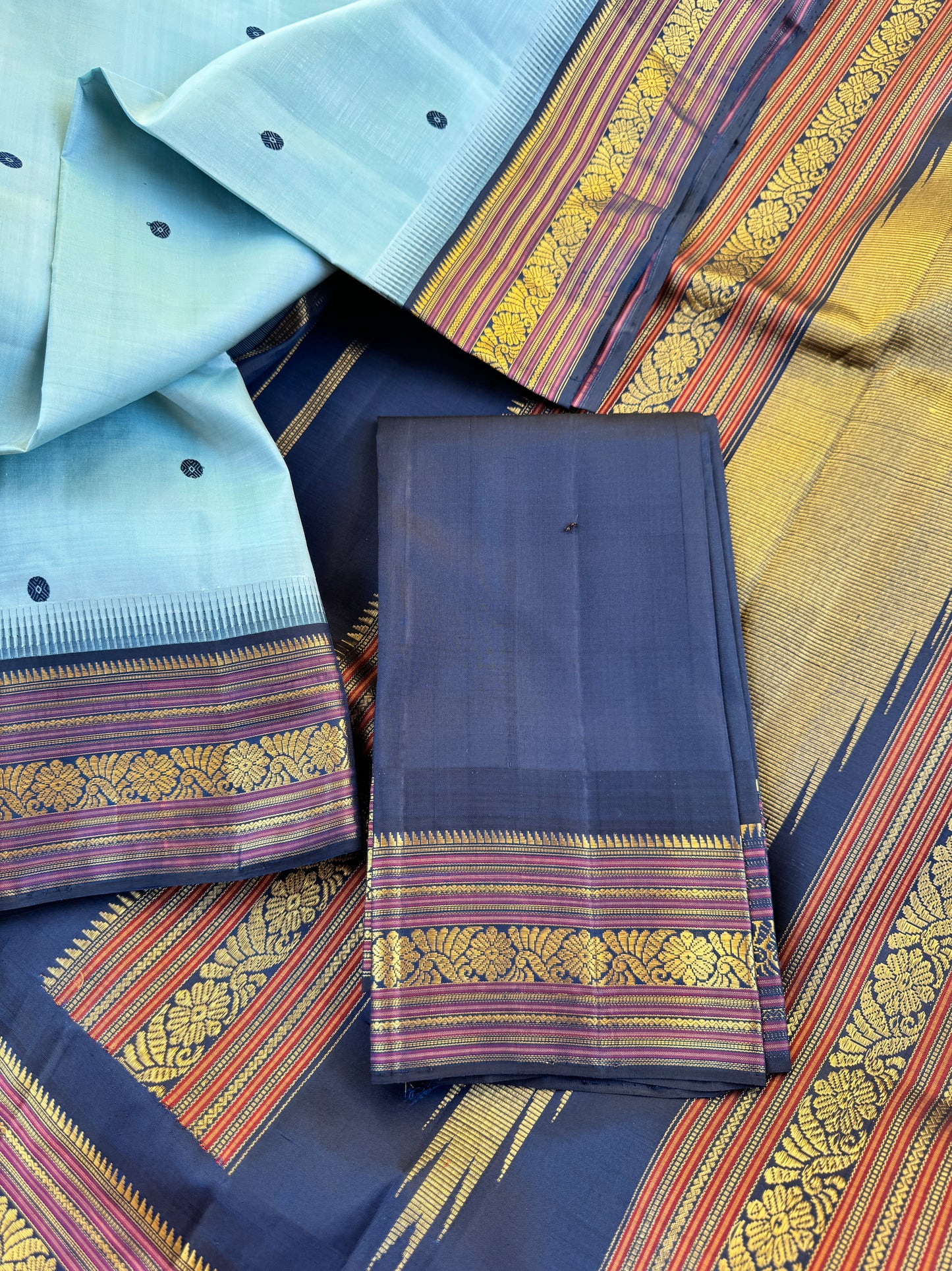 Blue on Blue  - Maathey  Korvai Kanjivaram