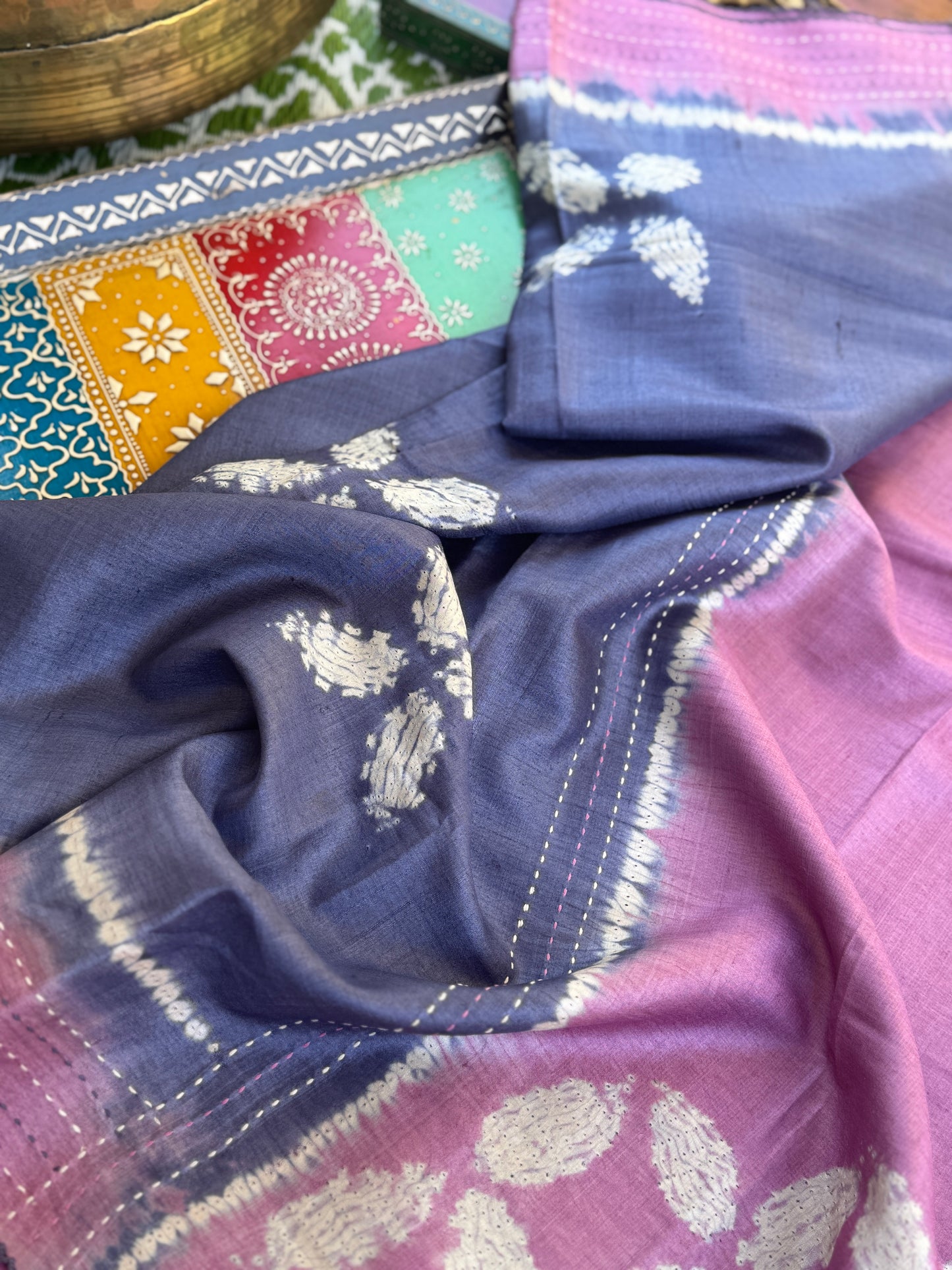 Nui Shibori x Kantha on Tussar