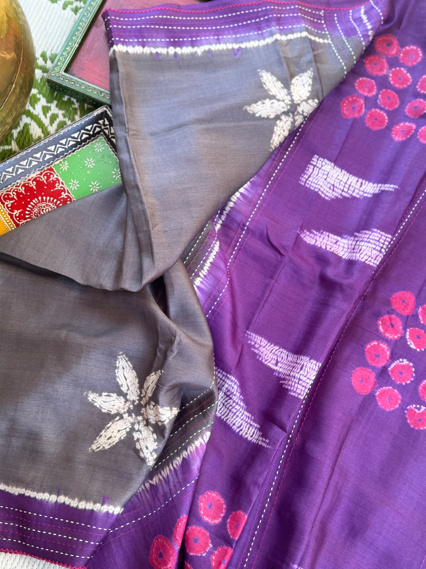 Nui Shibori x Kantha on Tussar