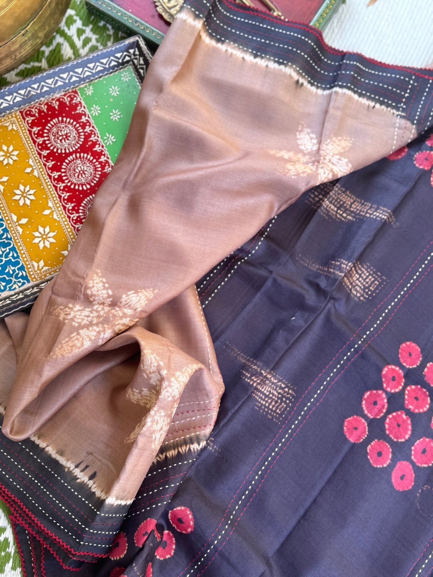 Nui Shibori x Kantha on Tussar